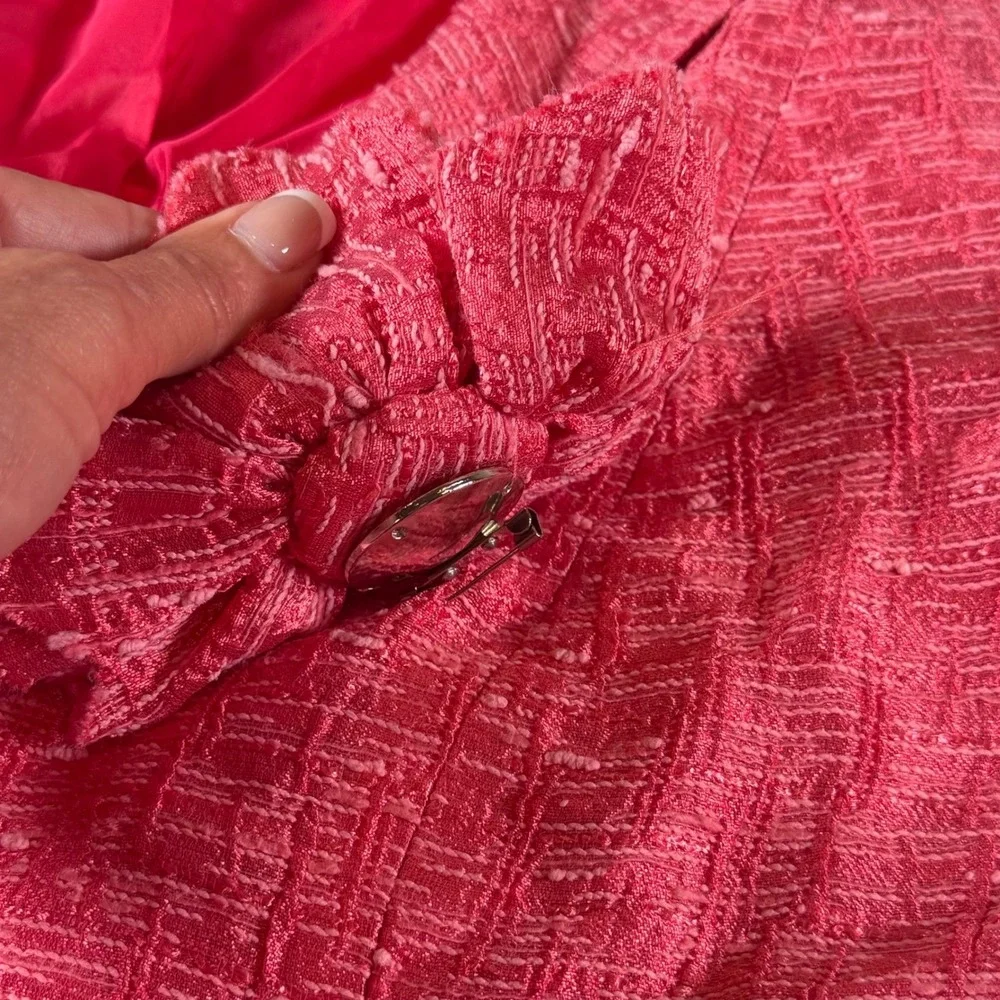 Lafayette 148 New York Pink Tweed Blazer Jacket with Rosette Detail Womens Sz 6